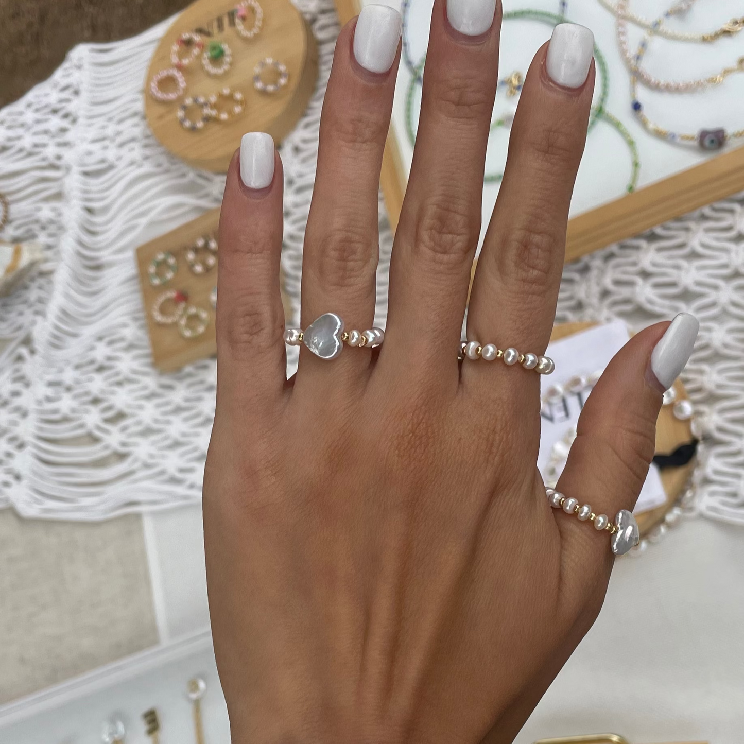 Heart Pearl Elastic Ring