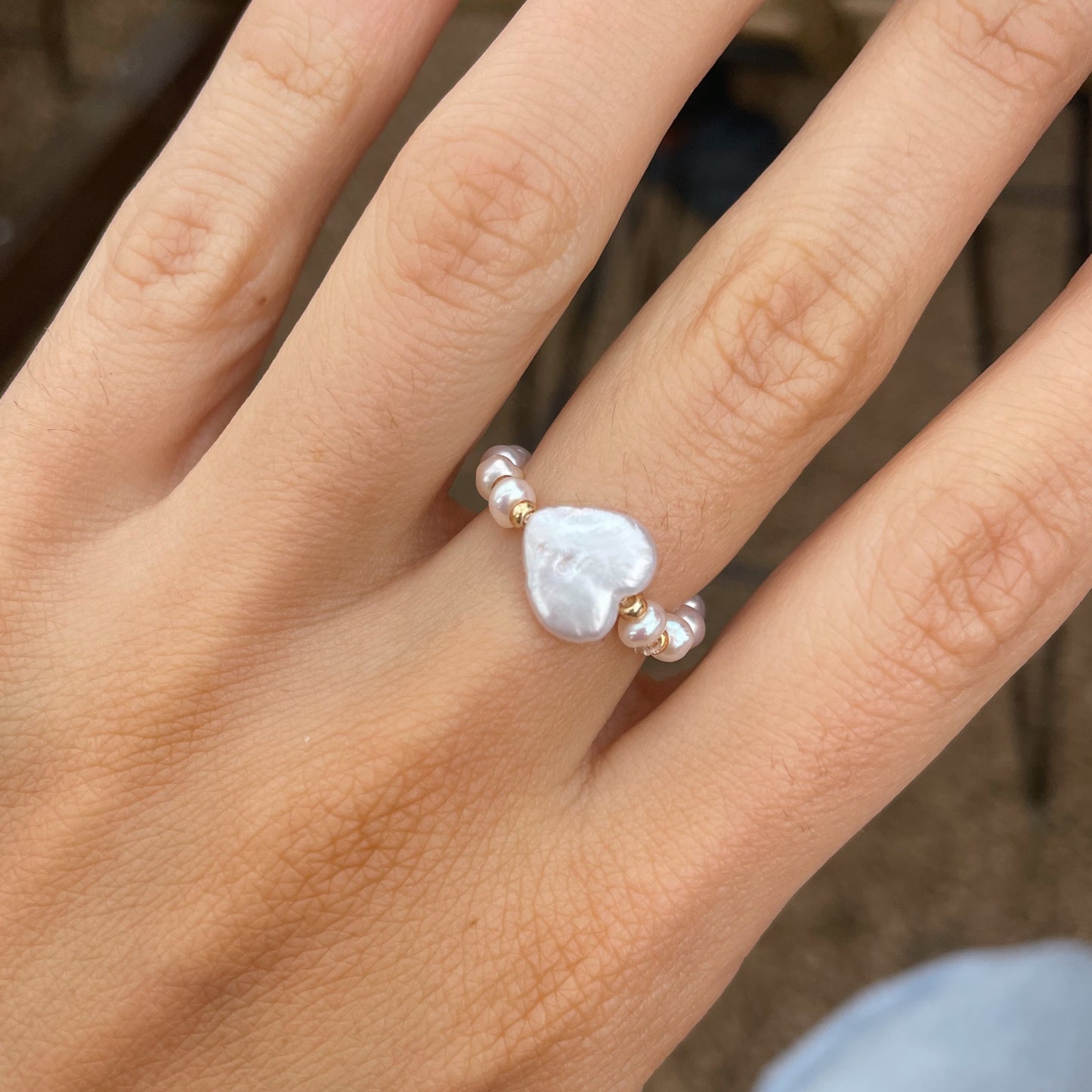 Heart Pearl Elastic Ring