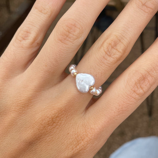 Heart Pearl Elastic Ring
